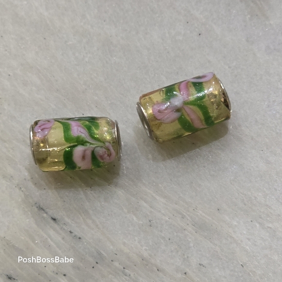 Metal center murano glass bead tubes - Picture 2 of 5